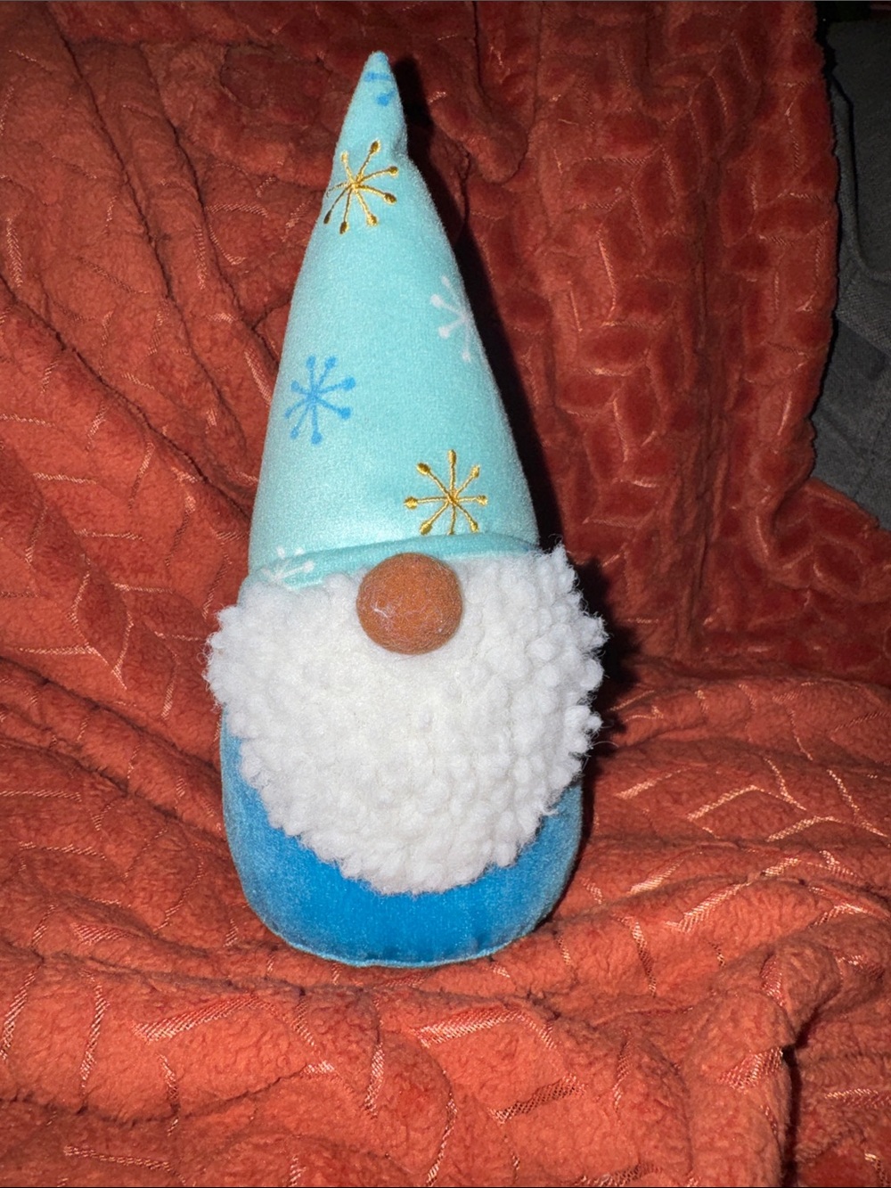 Cute Winter Holiday Gnome Plush Decor - Blue Snowflake Tall Hat Tomte Nisse
